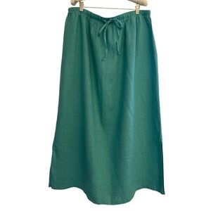 Hot Cotton Woman Marc Ware 100% Linen Maxi Skirt 3X Teal Pull On Drawstring USA